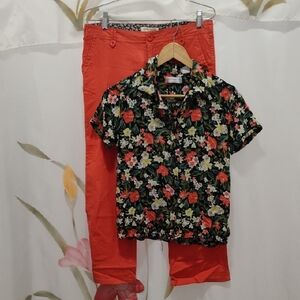 Liz Claiborne Floral Blouse and Matched Pants Capri Set Size 4/Size M